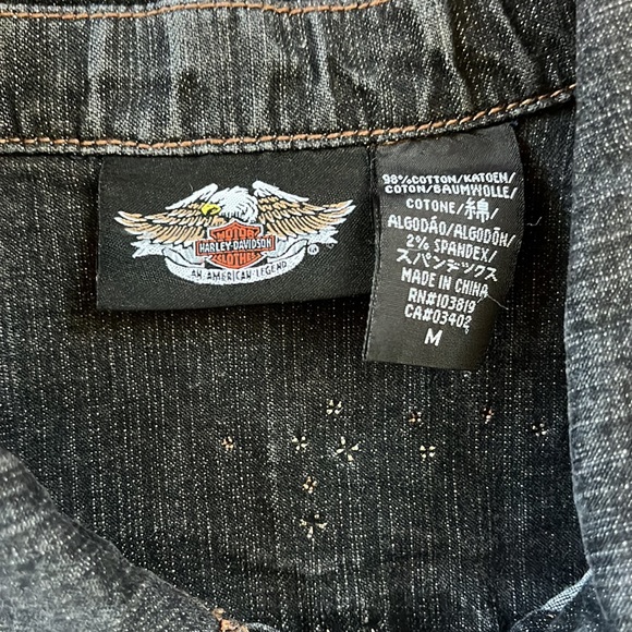 Vintage Harley Davidson Denim Jean Jacket Bling Eagle Bomber Crop Size Medium - Picture 4 of 6